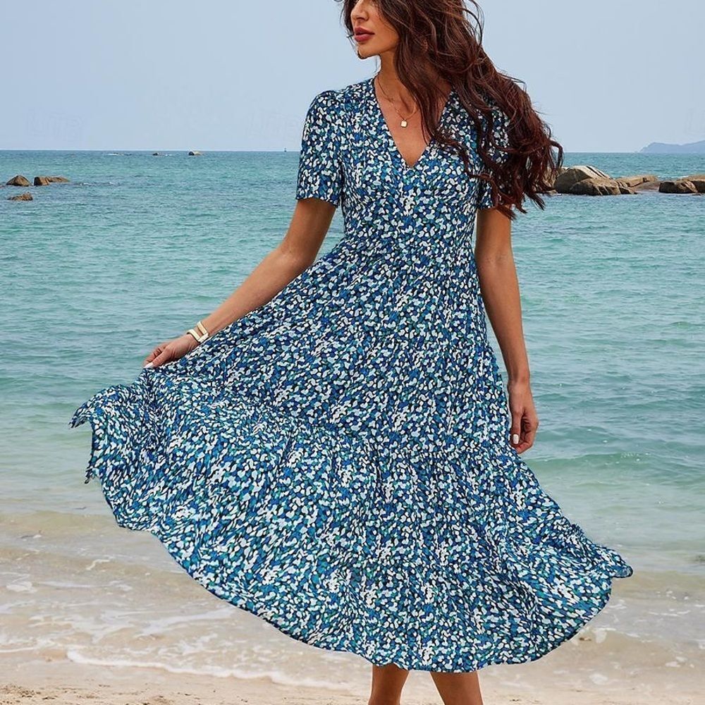 ADOR Blue and Green Patterned Dress Size S